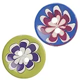 Knapp grön med målad blomma i mitten