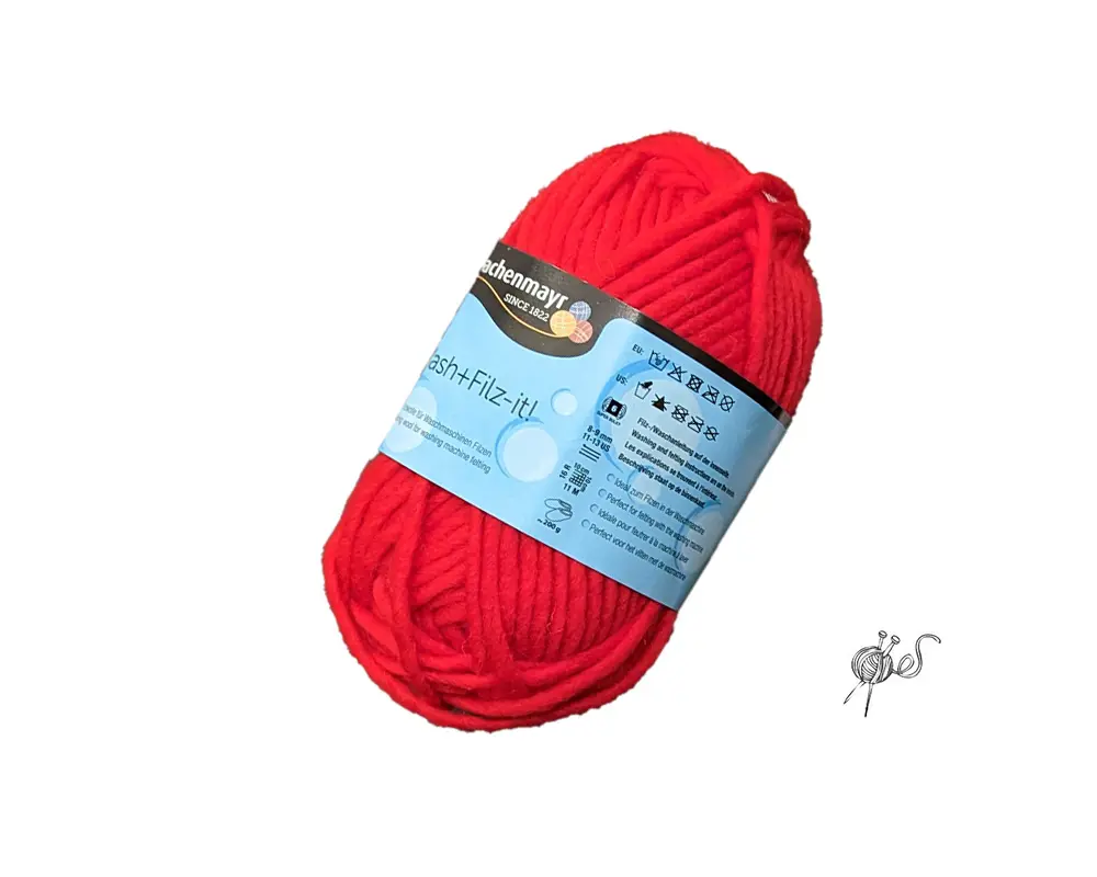 Garn färg röd. Wash+Filz-it! Fine, 50g fg. 019 röd