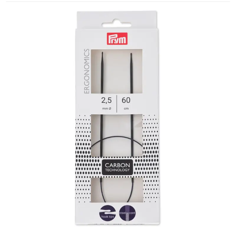 Pryms ergonomiska rundstickor Carbon 60 cm 2,5 mm för stickningsprojekt